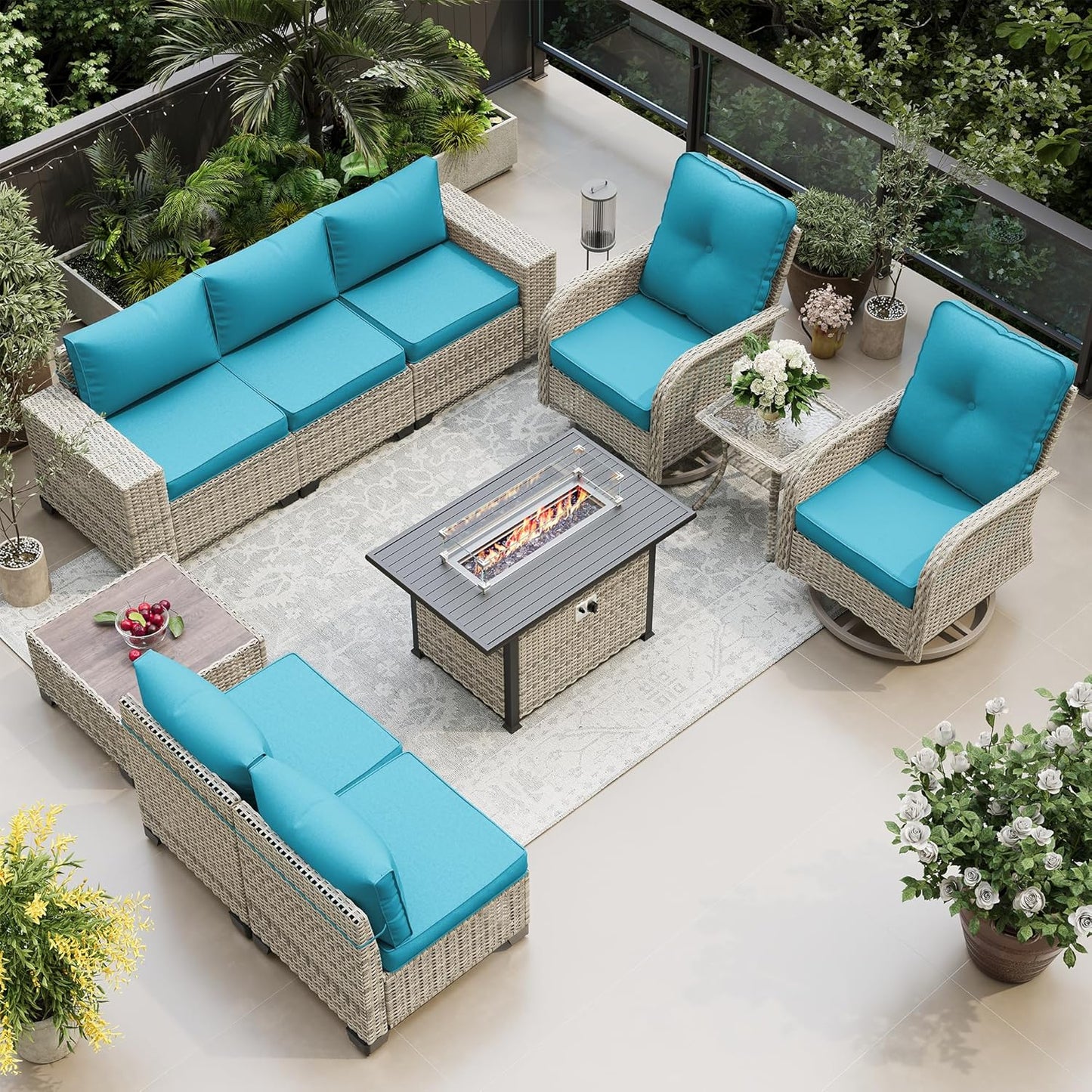 10-Piece Outdoor Patio Furniture Set with Fire Pit Table
