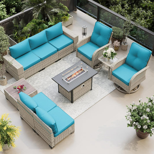 10-Piece Outdoor Patio Furniture Set with Fire Pit Table