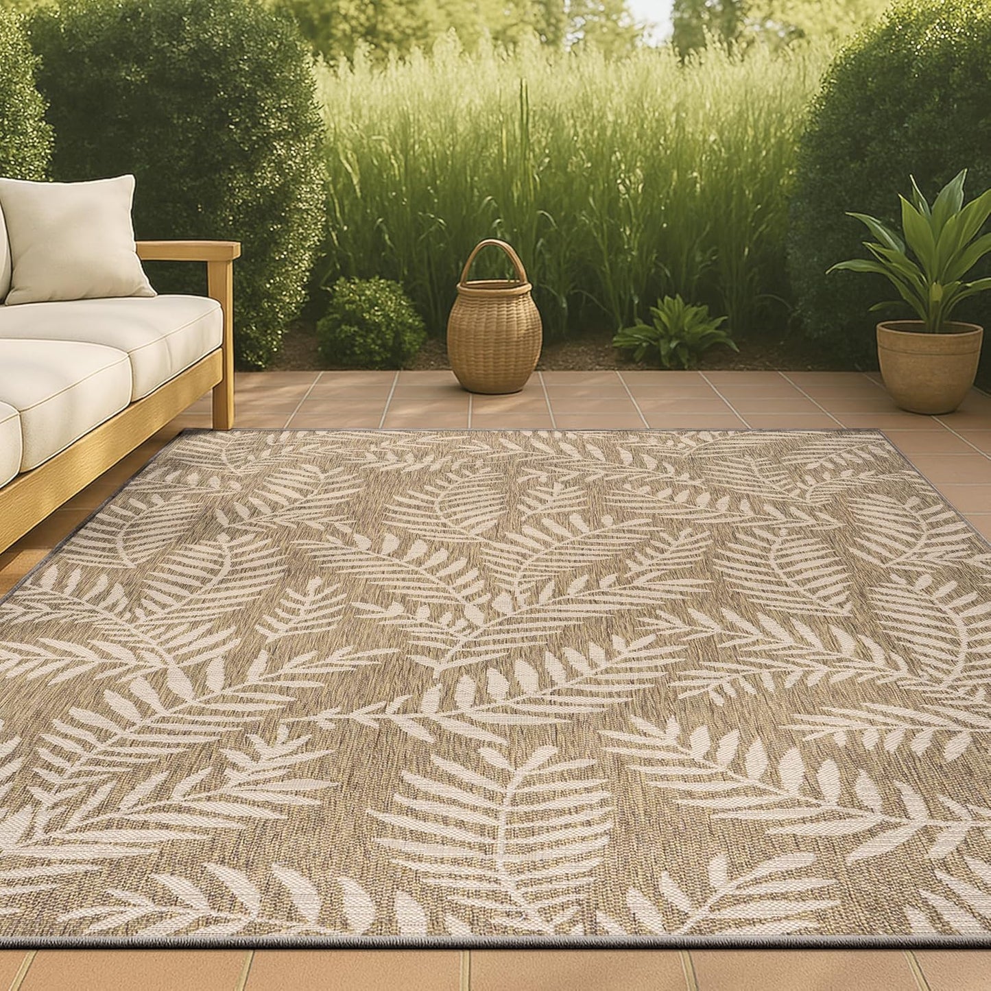 JONATHAN Y Palm Frond Indoor Outdoor Area Rug for High Traffic
