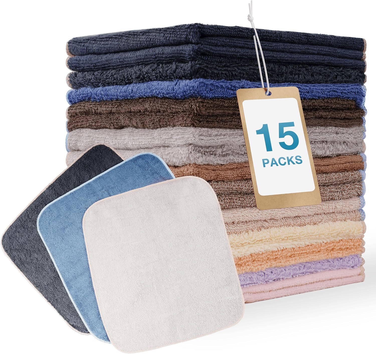 SUMSOFT Cotton Dish Cloths - 15 Pack Super Absorbent!