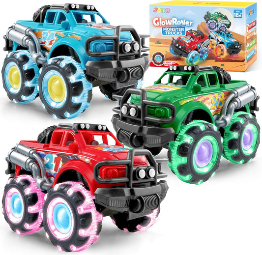 Friction-Powered LED Monster Truck Trio