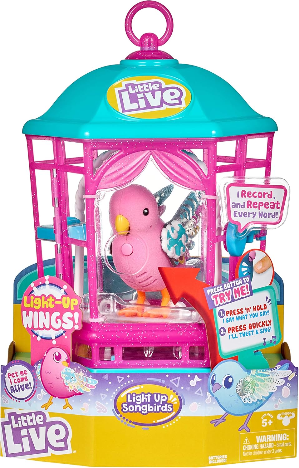 Rainbow Glow Little Live Pets Bird with Cage