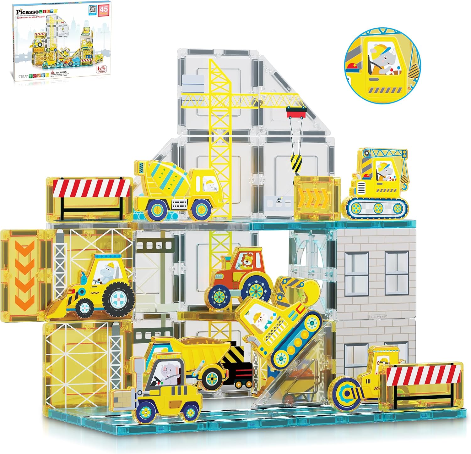Magnetic Building Blocks with Construction Vehicles for Kids