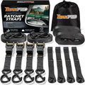 1in x 15ft Ratchet Straps 4-Pack - 2,200lb Break Strength Heavy Duty