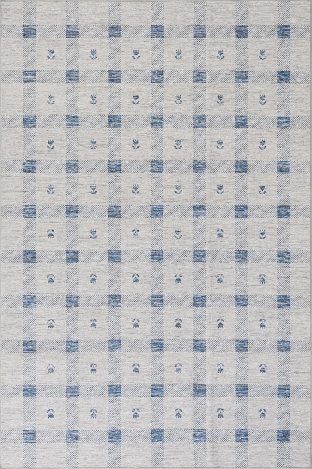 Valen Plaid Blue Machine Washable Rug - Stylish & Practical