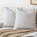 Throw Pillow Covers 24x24 Set of 2 Striped Fringe Tassel Pillow Covers