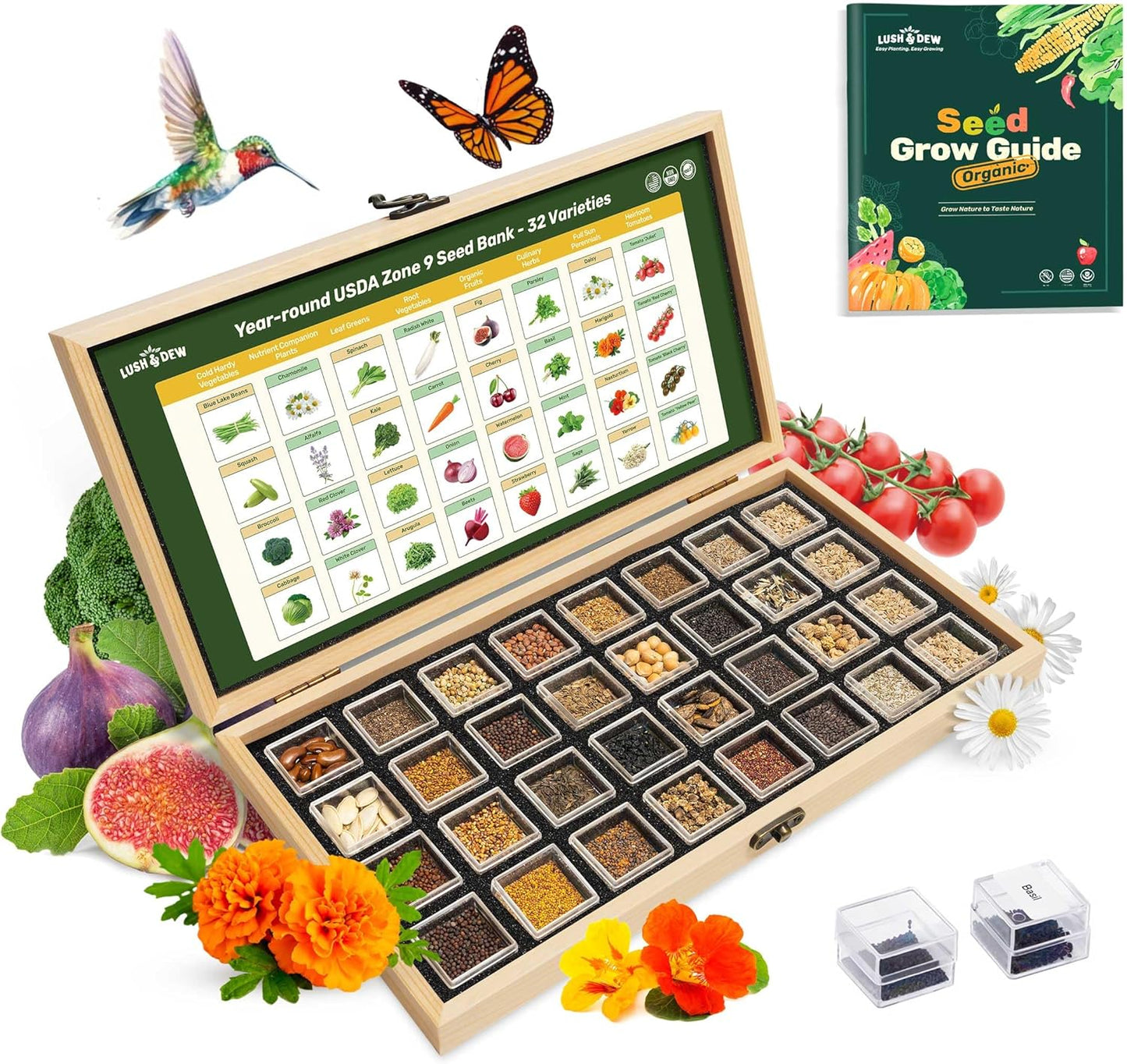 Year-Round USDA Zone 9 Seed Bank with 32 Non-GMO Heirloom Seeds