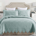 Oversized King Cotton Quilt Bedspread Tk Aqua Green - Lightweight