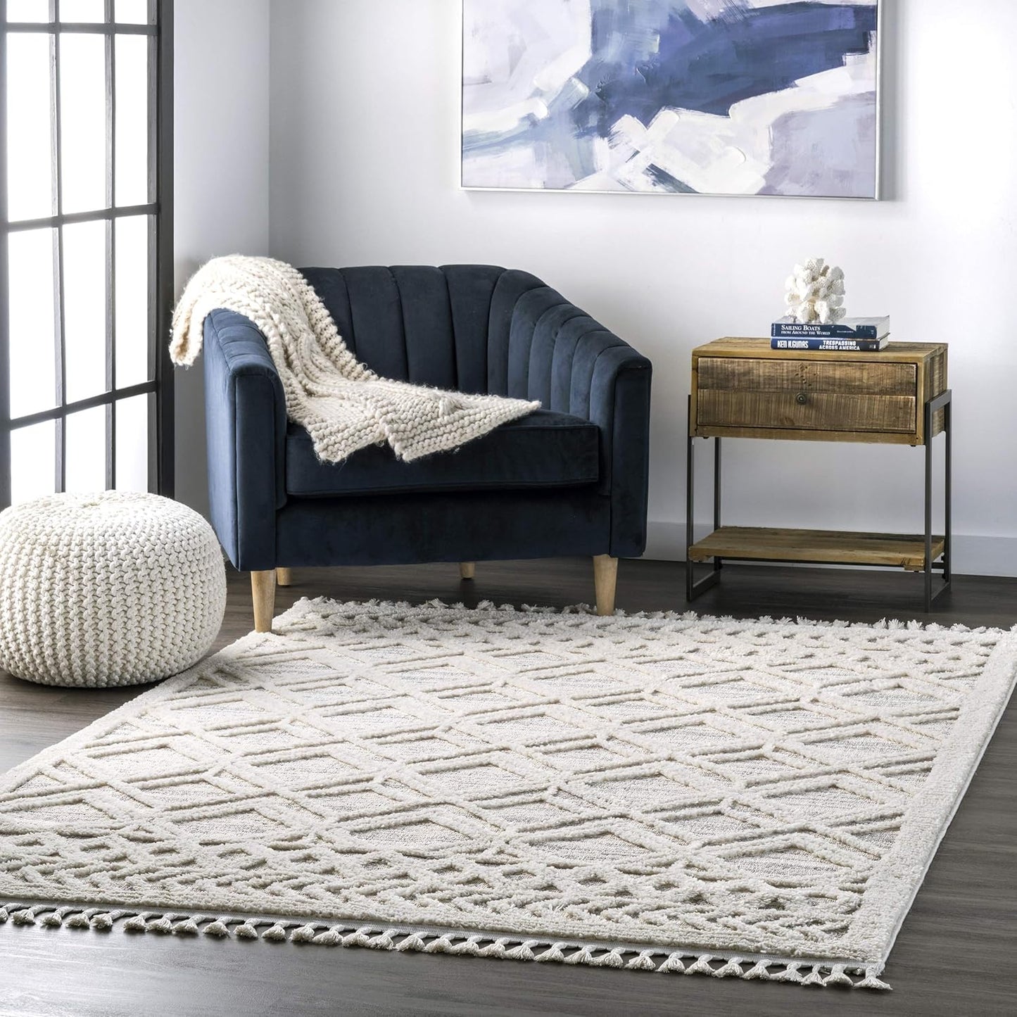 Plush Moroccan Tassel Rug, Stain Resistant, 3x5
