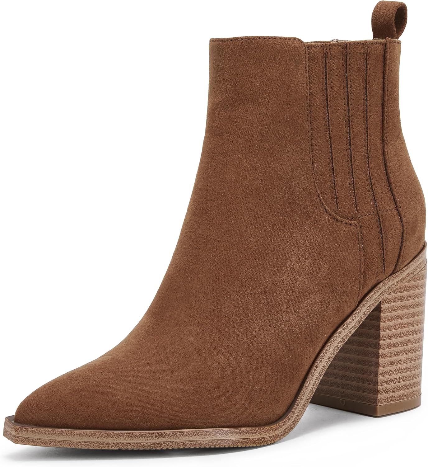 Womens Ankle Boots Slip on Pointed Toe Chunky Block Mid Heel