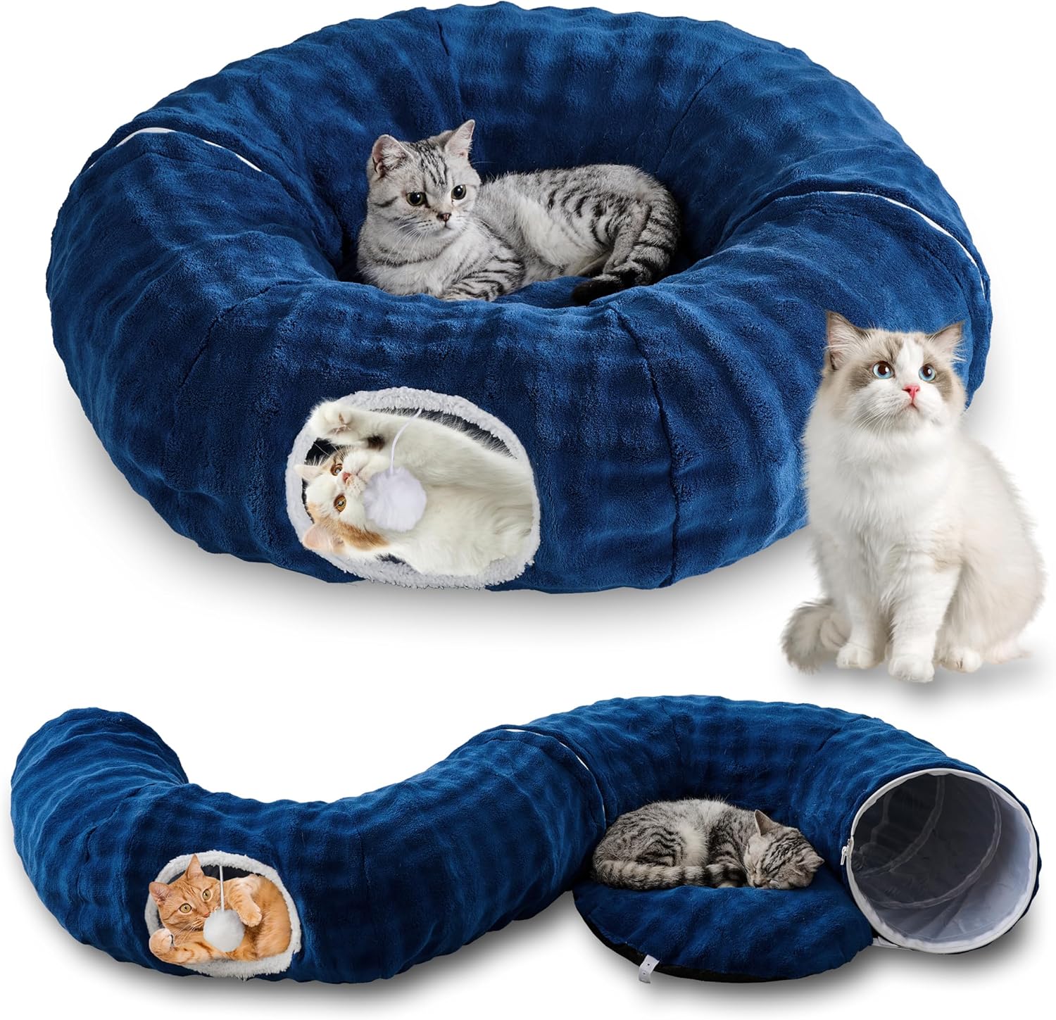 Bubble Cat Tunnel for Indoor Cats with Cozy Donut Bed