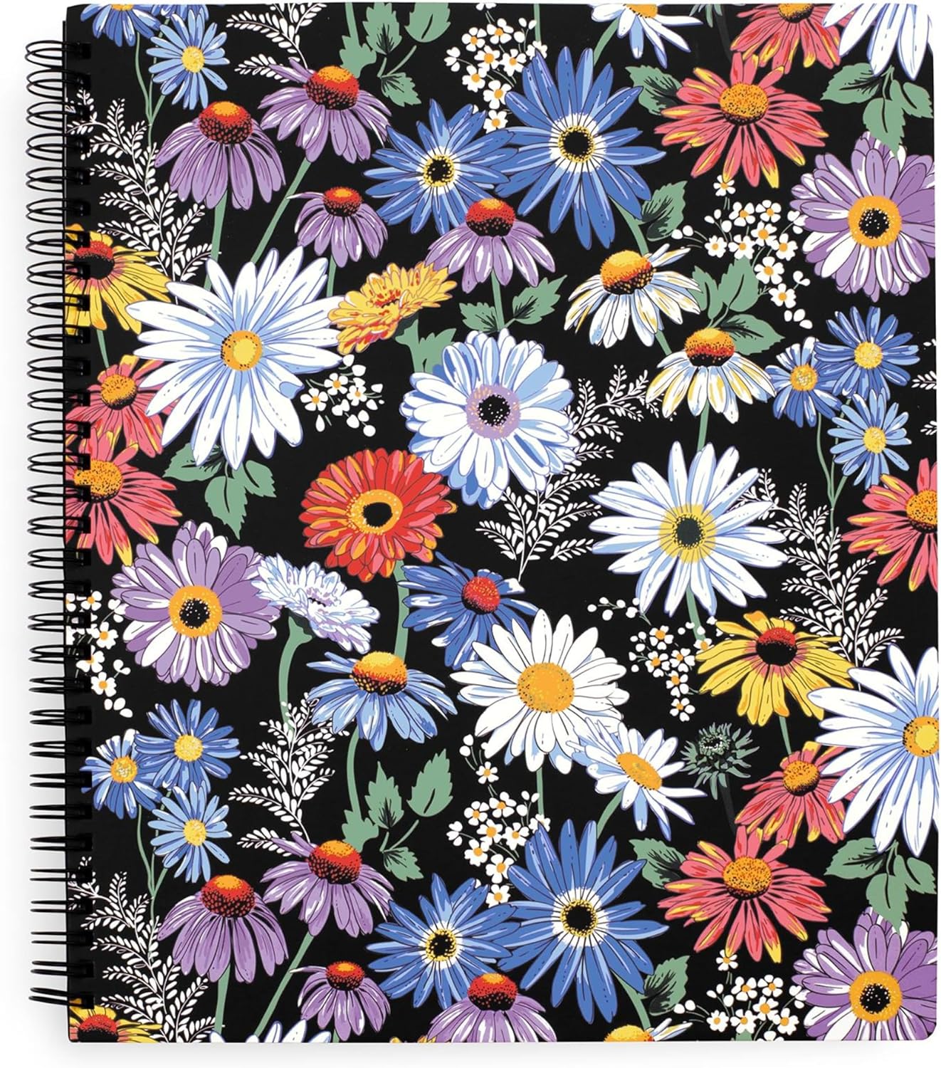 Vera Bradley Blue Floral Spiral Notebook - College Ruled, 160 Lined Pages, Pocket - Daisy Fields Bright