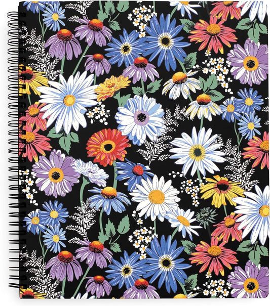Vera Bradley Blue Floral Spiral Notebook - College Ruled, 160 Lined Pages, Pocket - Daisy Fields Bright