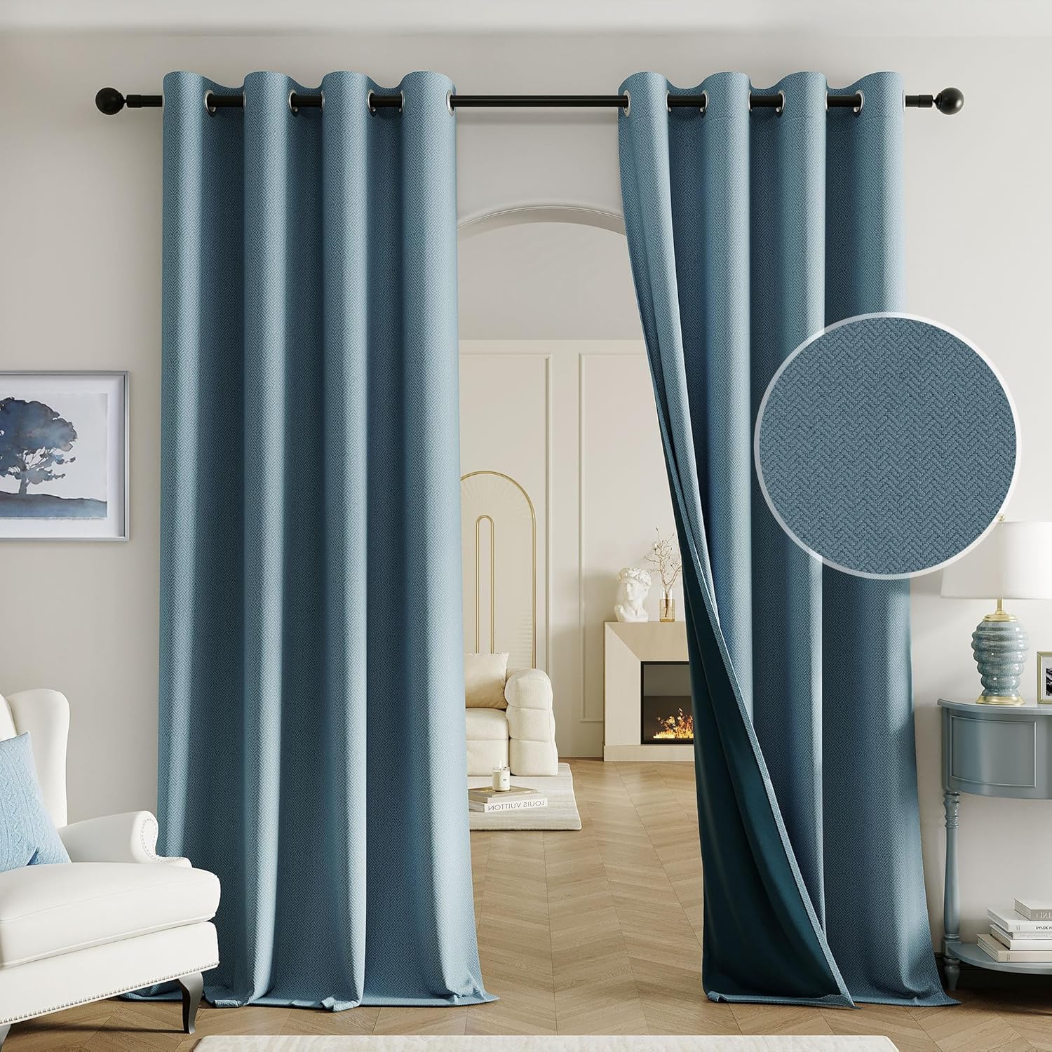 Beauoop Blue Linen 96 Blackout Curtains - 2 Panels