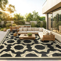 Waterproof Outdoor Rug 9X12 Black Beige - Durable Reversible Patio Rug