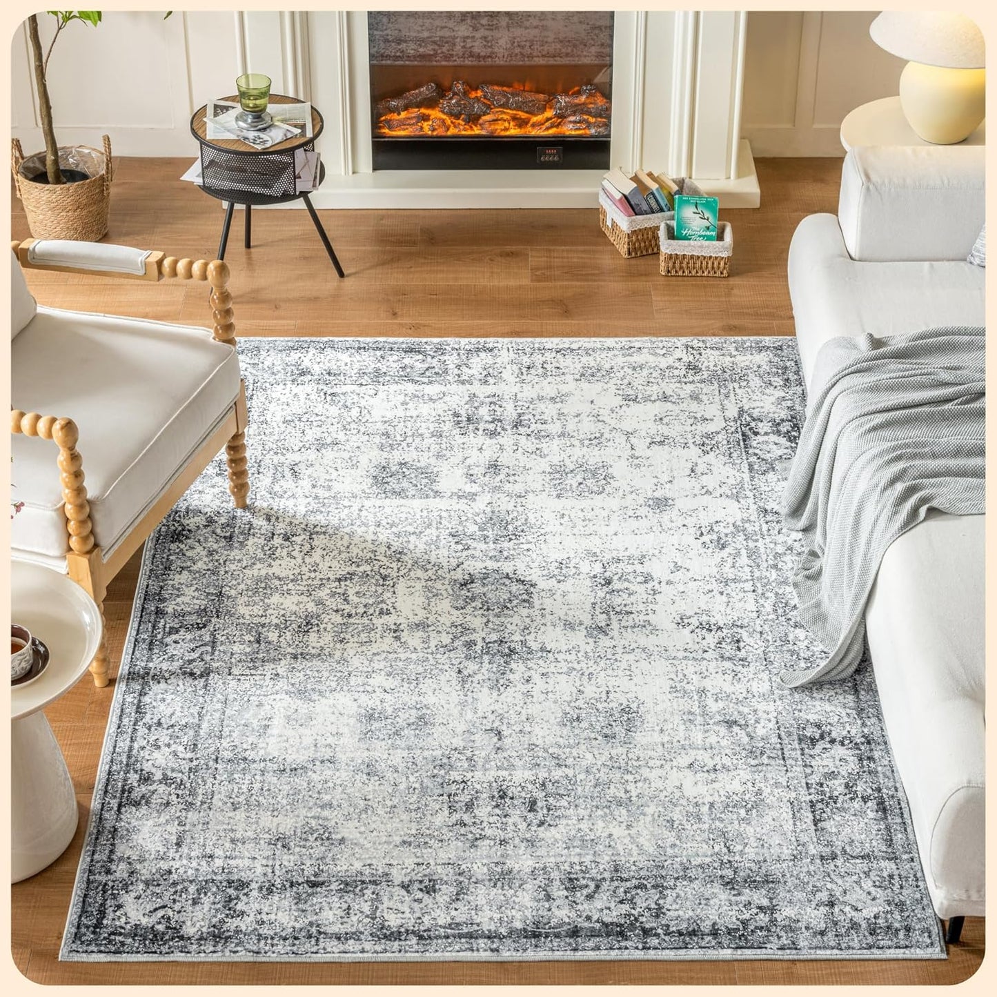 Istana 4x6 Rug - Grey & White Cream Area Rug for Home