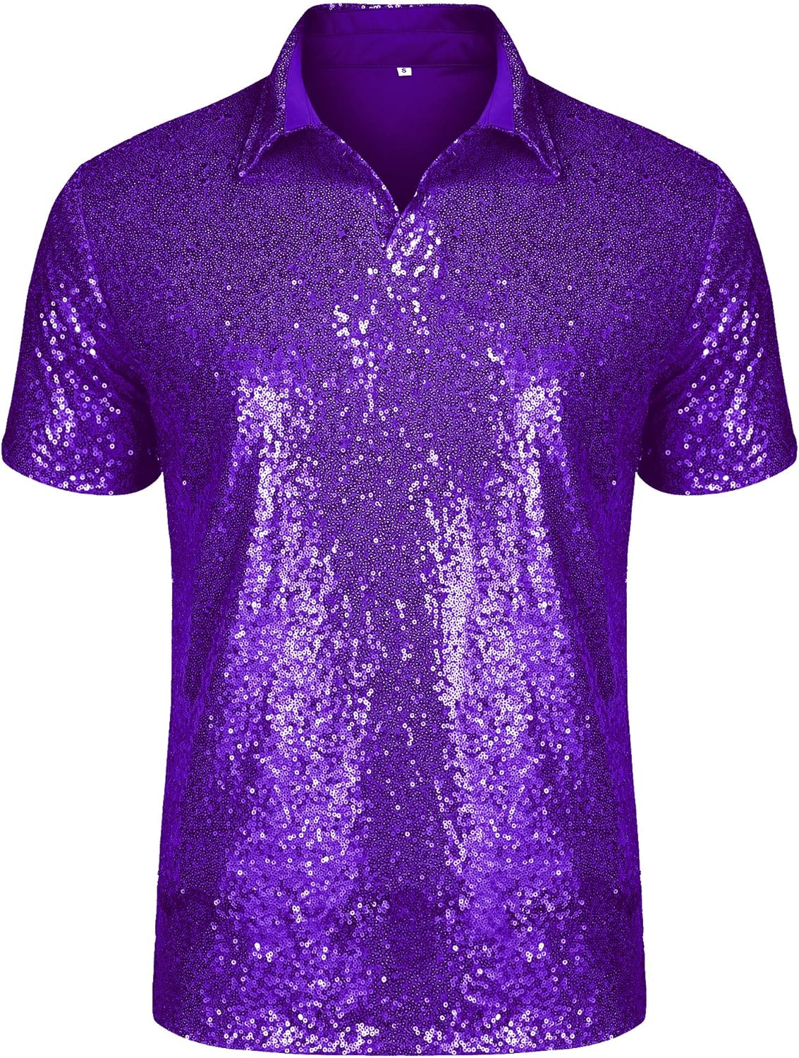URRU Men's Relaxed Short Sleeve Sequin Polo Shirt for Parties