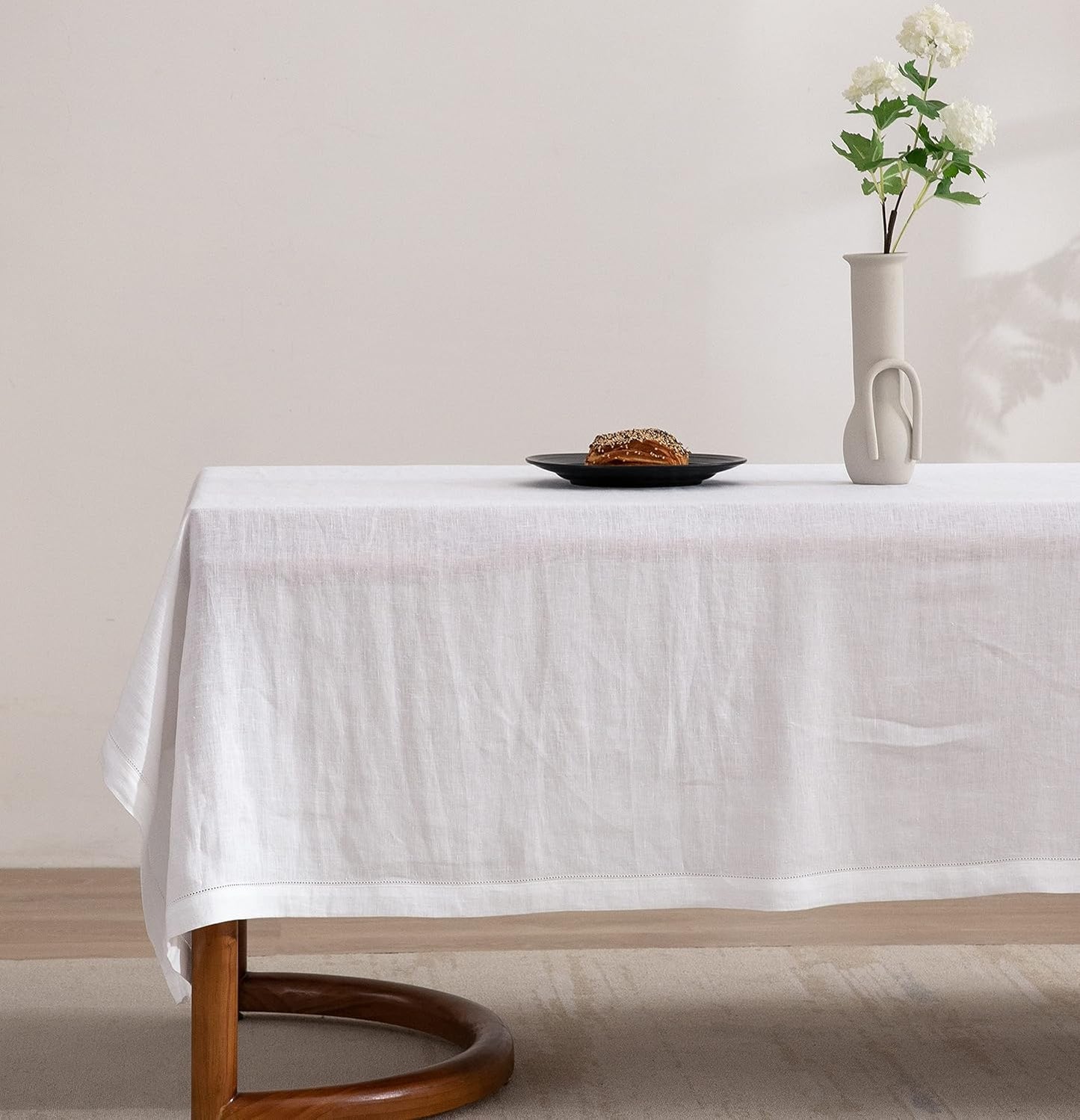 EVERLY Pure Linen Hemstitch Tablecloth for Elegant Dining