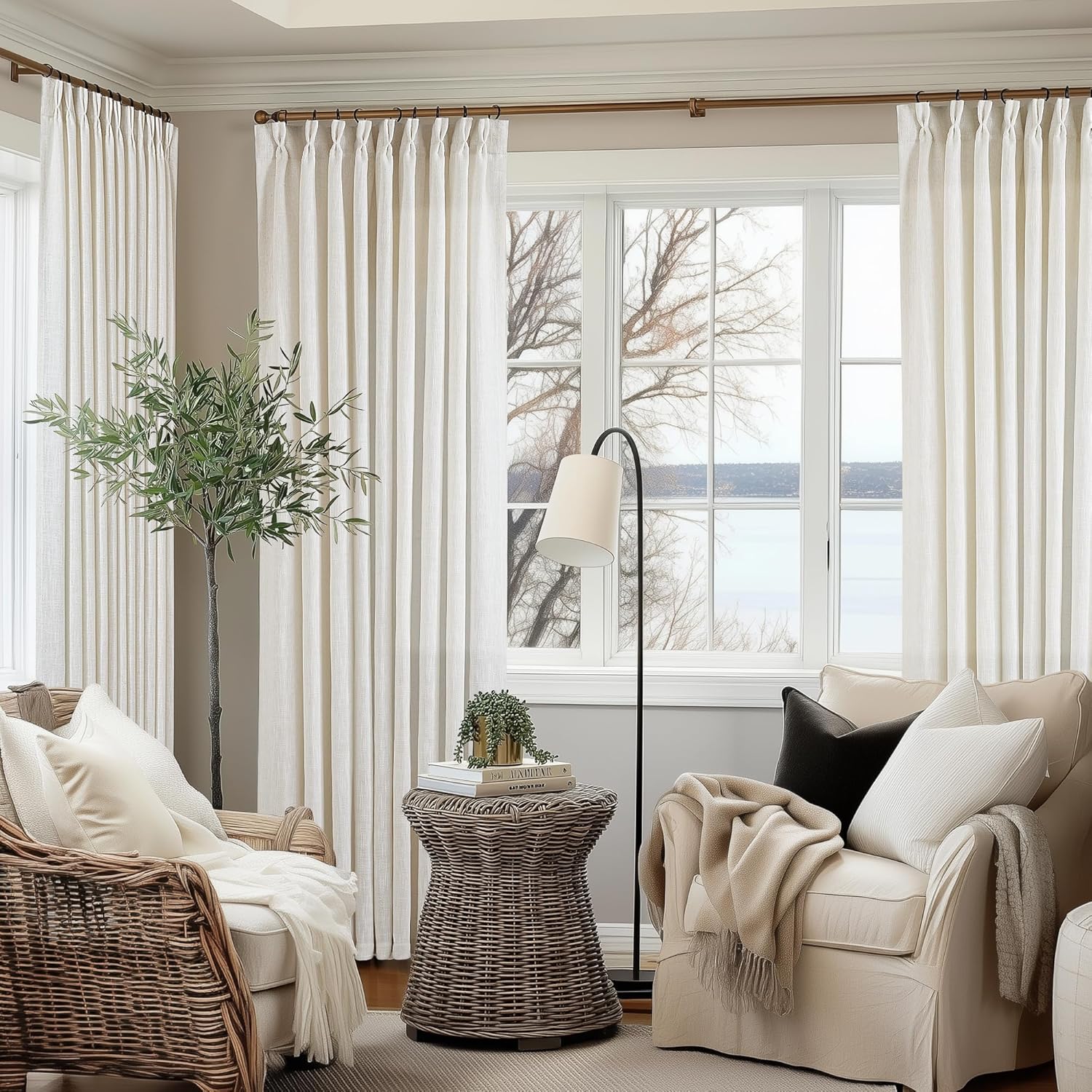 Extra Wide 60 Inch Pinch Pleated Curtains for Living Room