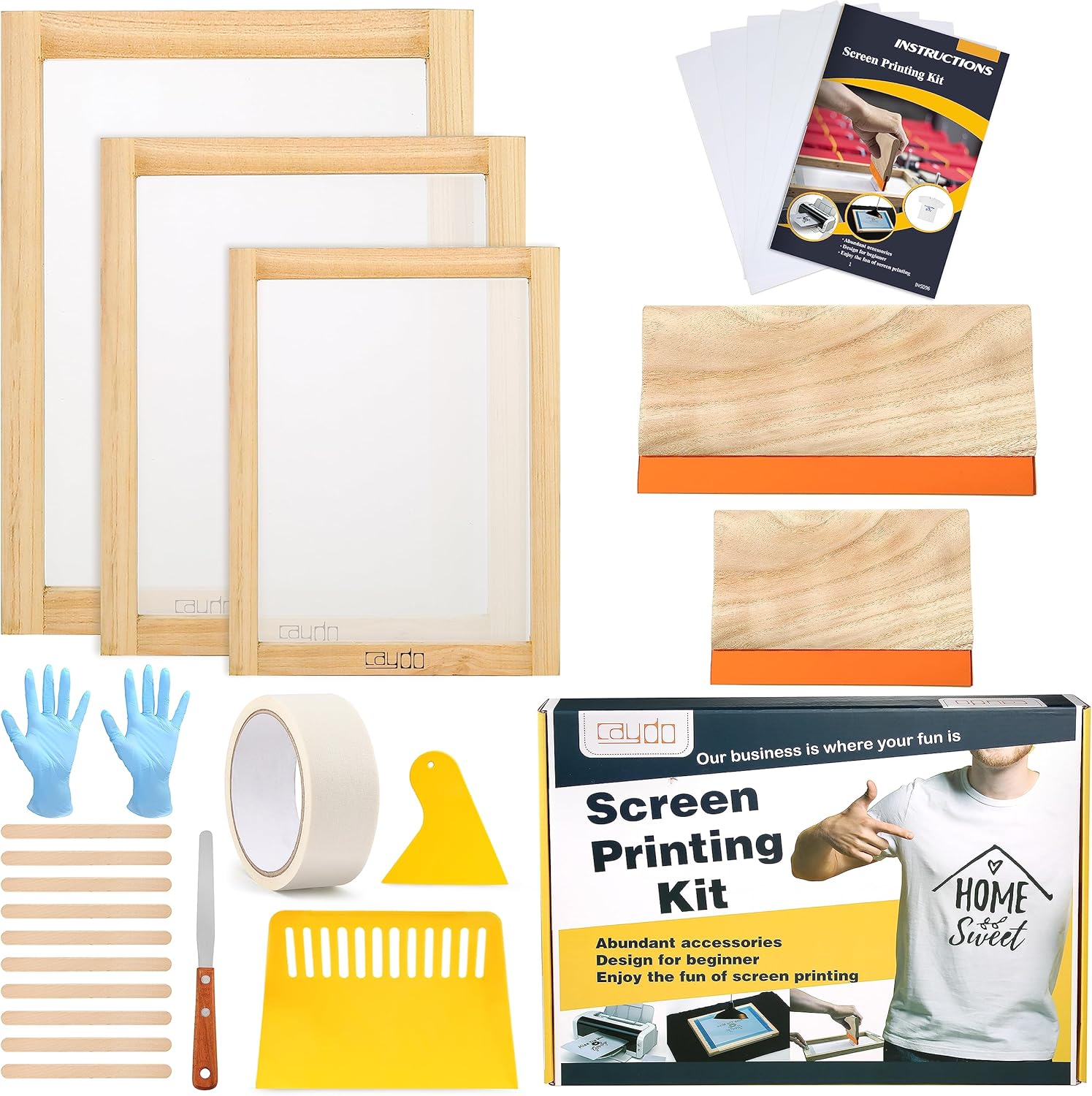 Caydo Screen Printing Starter Kit with Frames and Squeegees