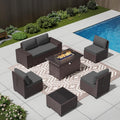 Outdoor Patio Furniture Set with Propane Fire Pit Table - Cozy 7-Piece