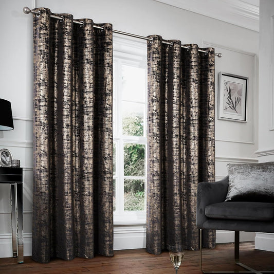 100% Blackout Gold Foil Print Velvet Curtains