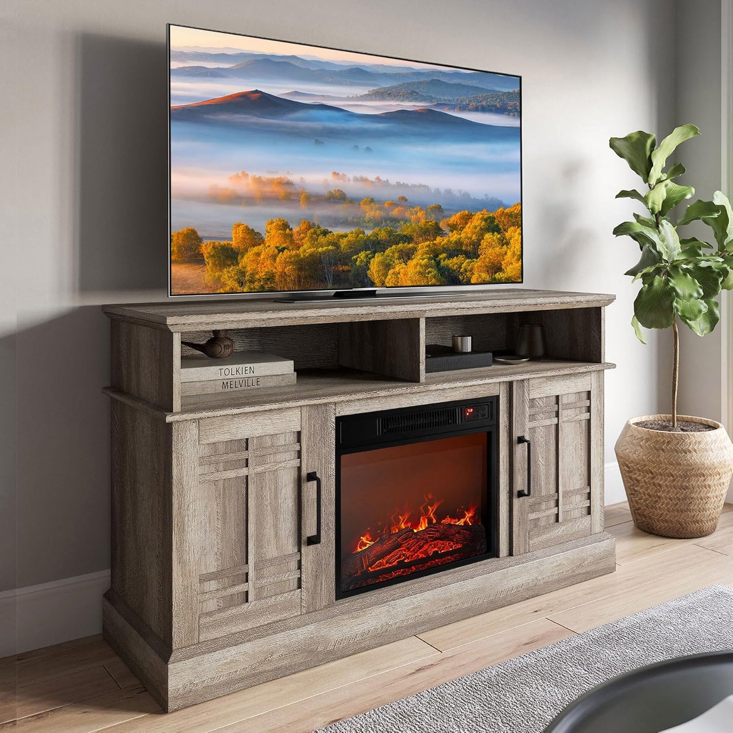 Modern 48in TV Stand with Electric Fireplace for Cozy Living
