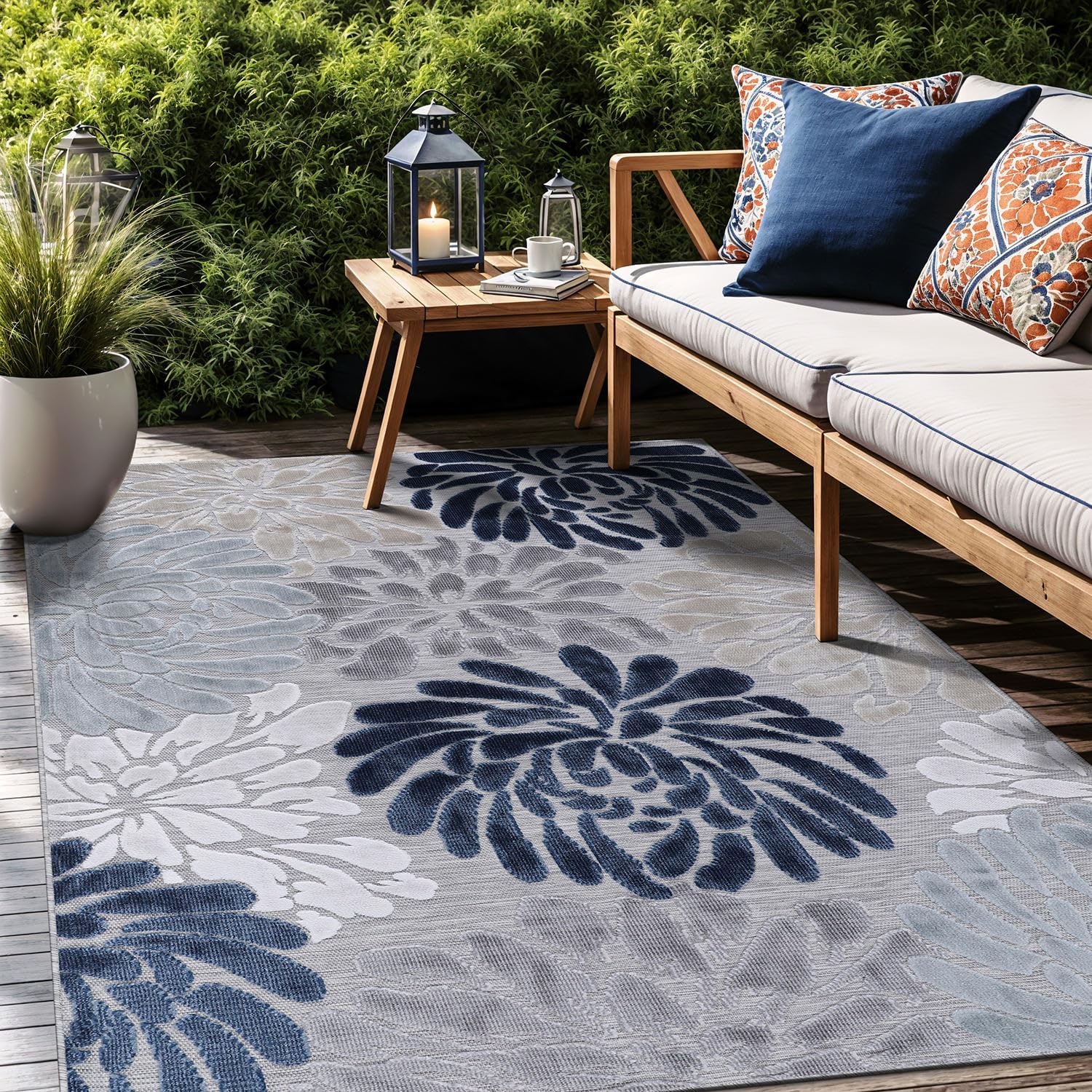 Floral Indoor Outdoor Rugs 5x7 for Living Room and Patio Decor