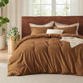 Washed Cotton Duvet Cover Queen Size - Hazelnut Brown Linen Look