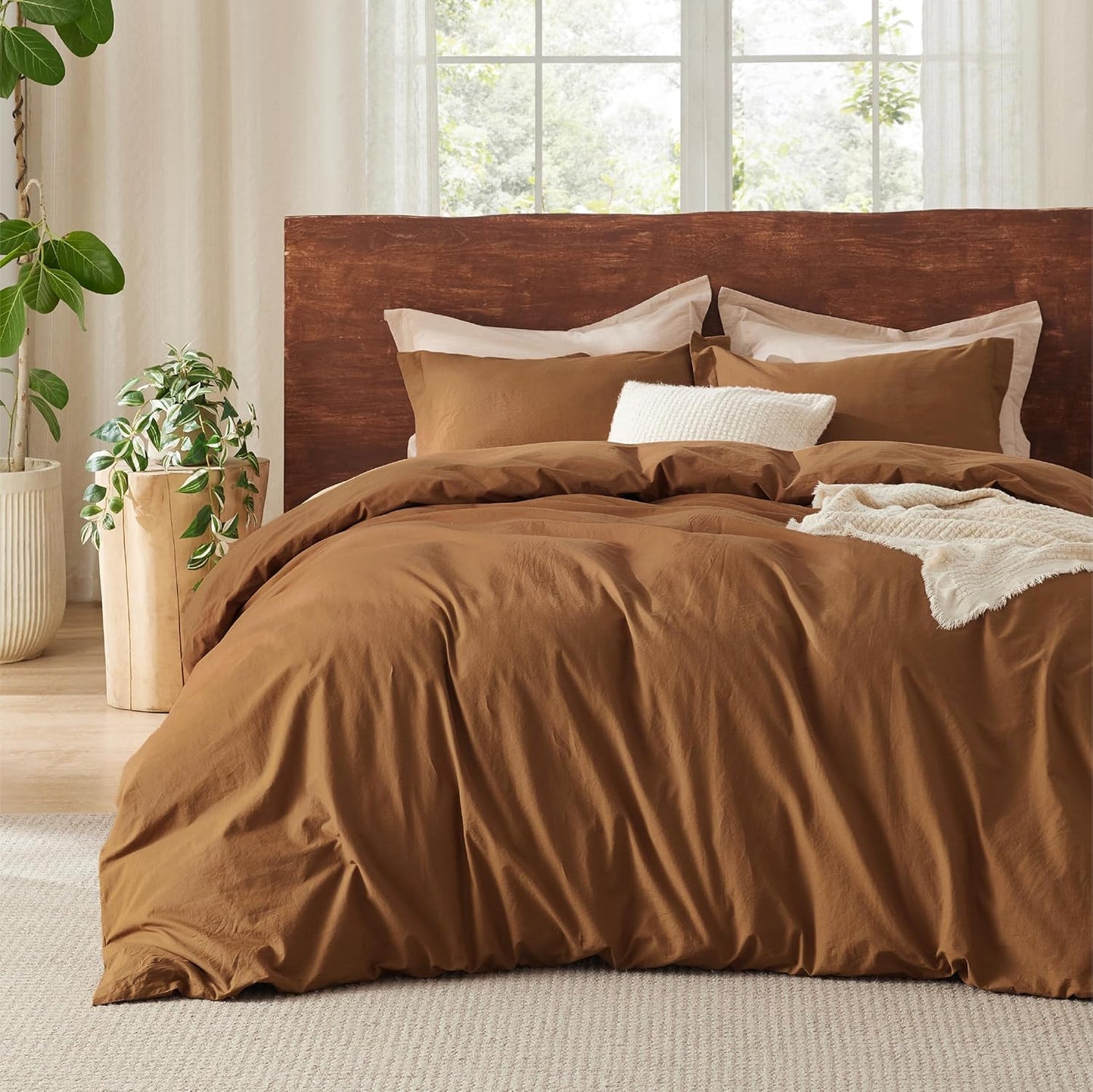 Washed Cotton Duvet Cover Queen Size in Hazelnut Brown