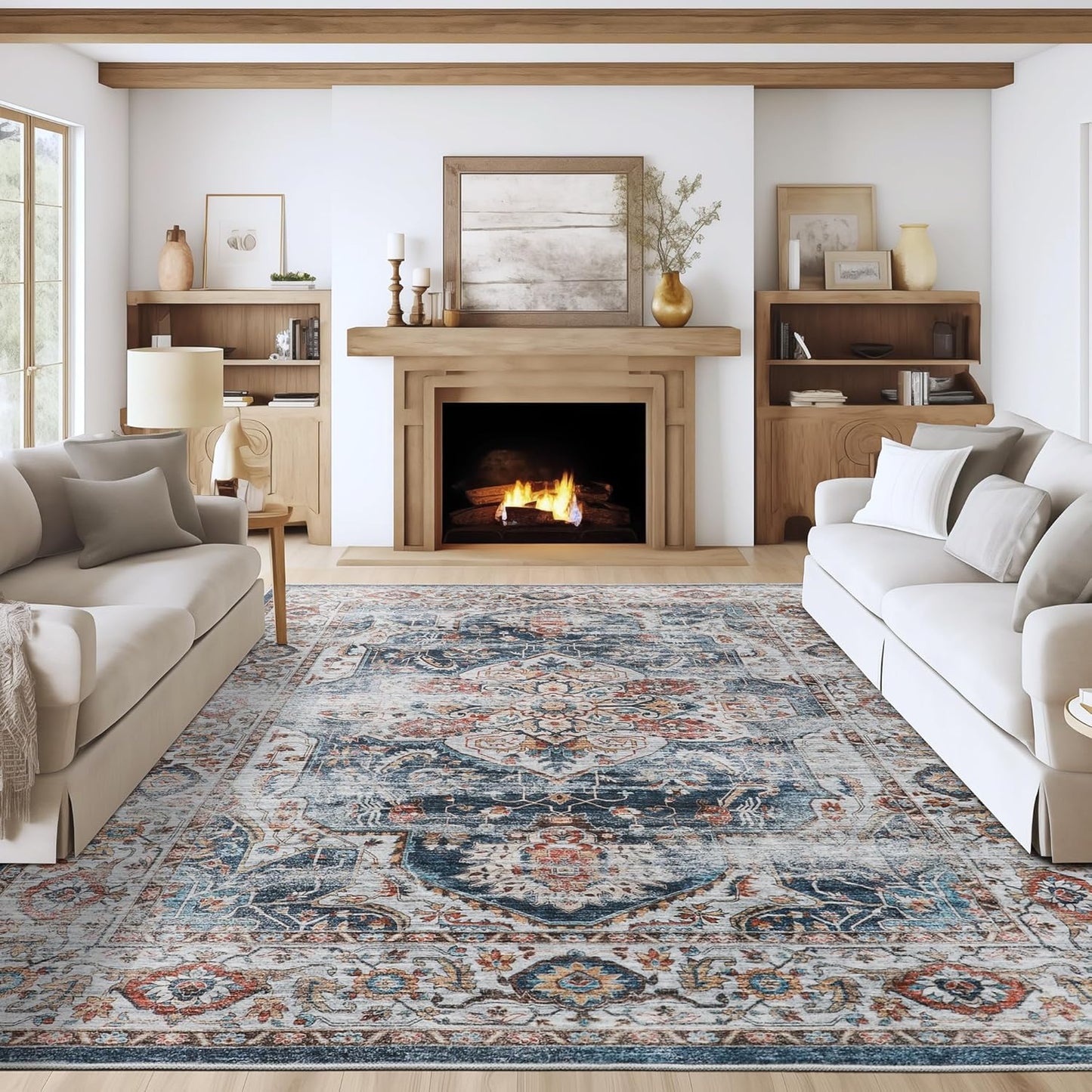 Washable Rug 8x10 Area Rugs for Living Room - Vintage Design