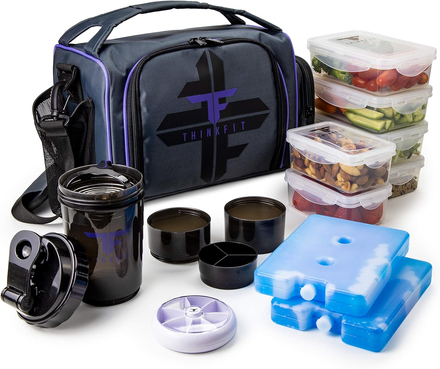 ThinkFit Insulated Meal Prep Lunch Box with 6 Containers & More