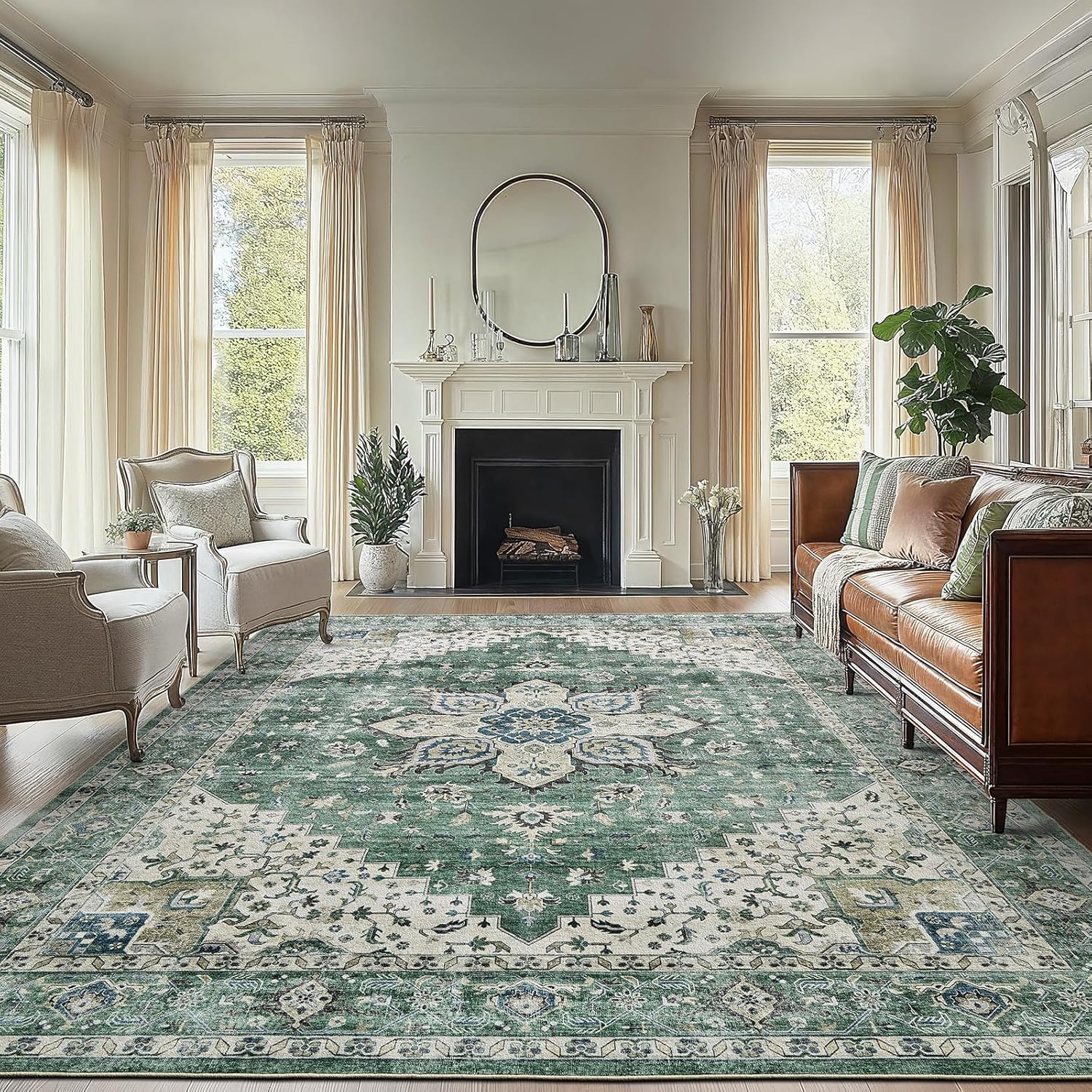 9x12 Area Rug with Non-Slip Backing for Living Room & Bedroom