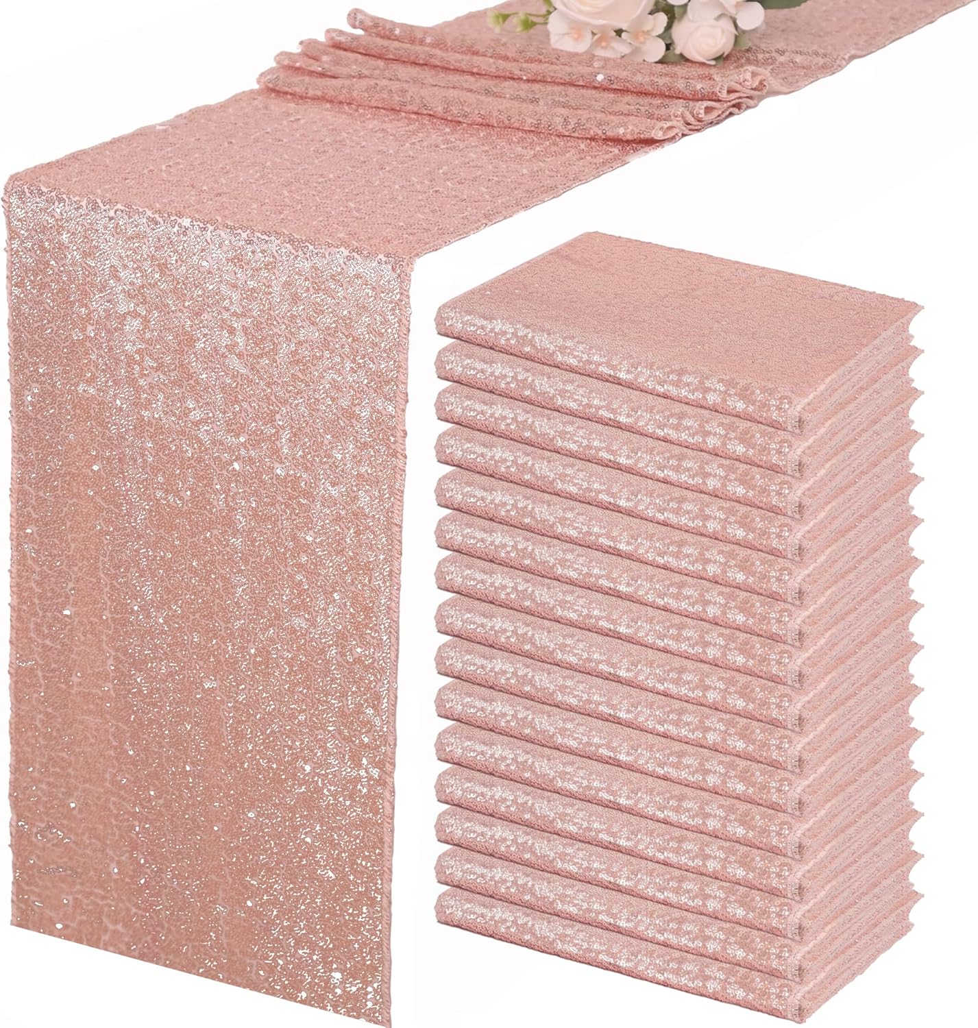 15 Pack Rose Gold Sequin Table Runner for Elegant Events