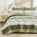 Andency King Size Quilt Set Olive - Soft Lightweight Striped Quilt