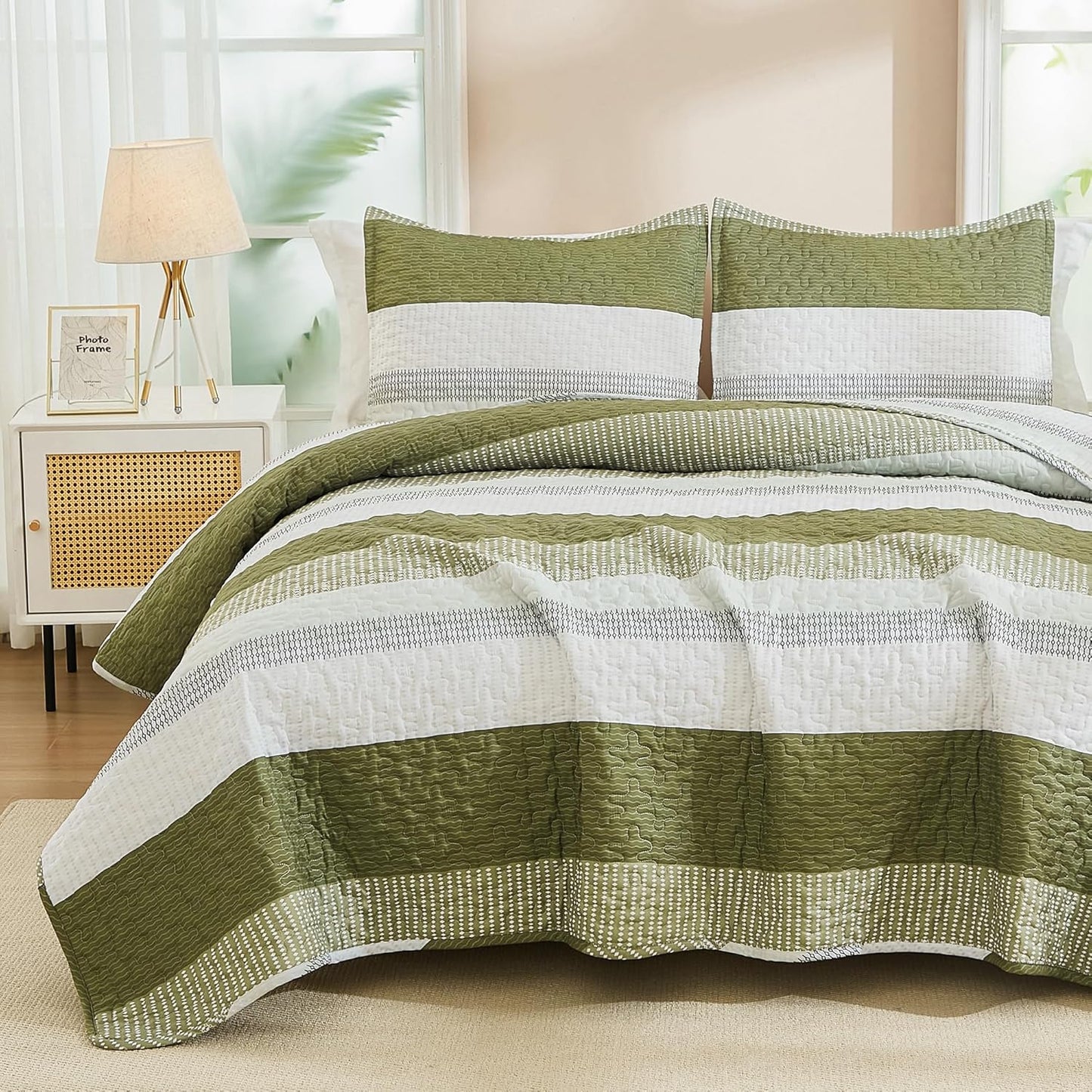 Andency King Size Quilt Set Olive Green Soft Lightweight Bedspread