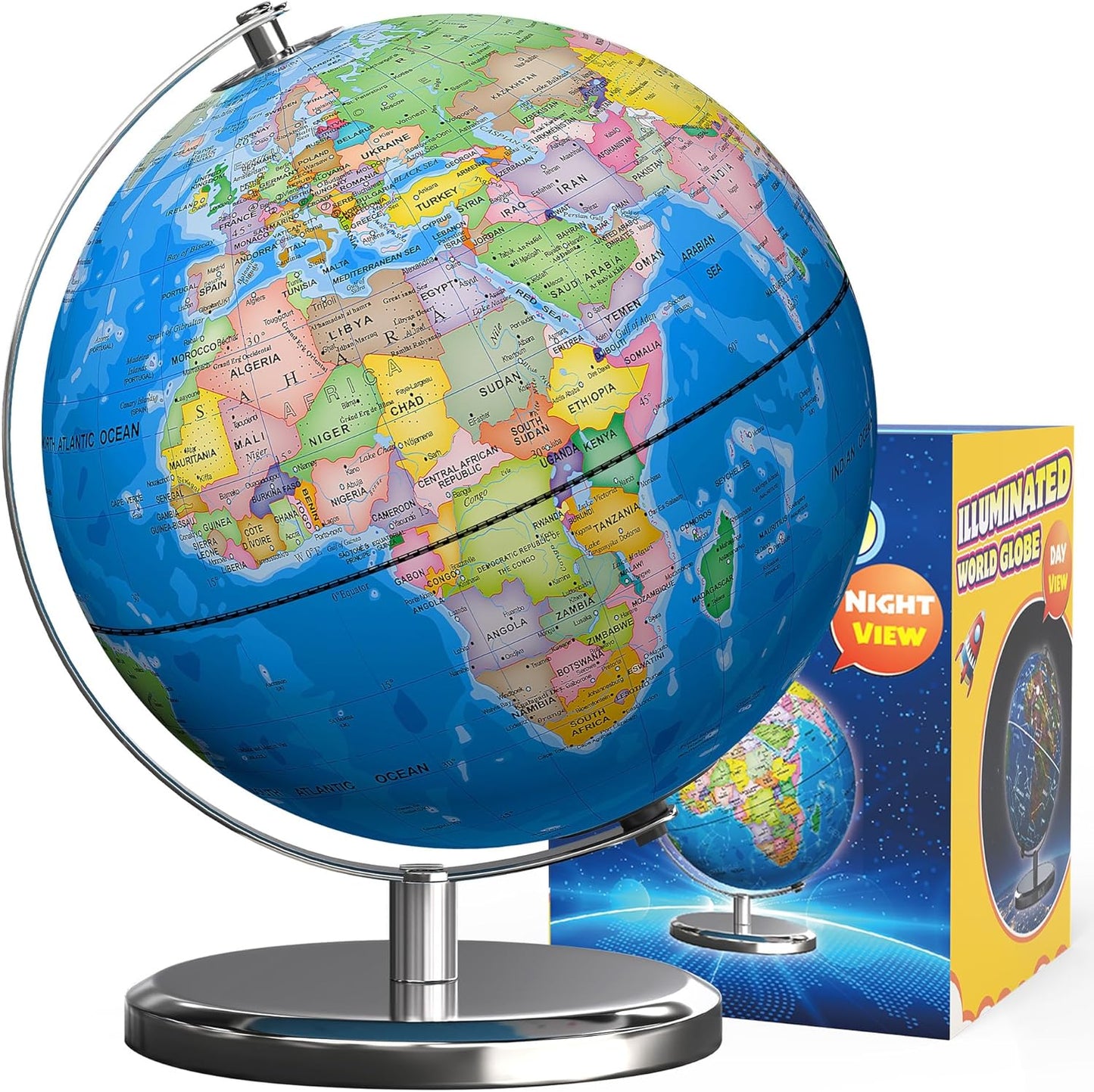 Illuminated World Globe with Stand for Kids Learning Fun