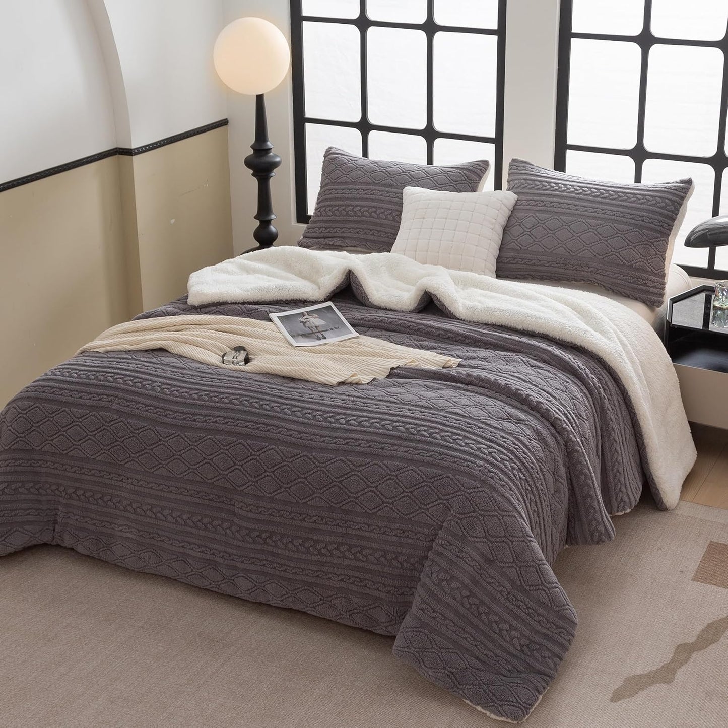 COTTEBED Reversible Sherpa Comforter Queen Set for Cozy Sleep