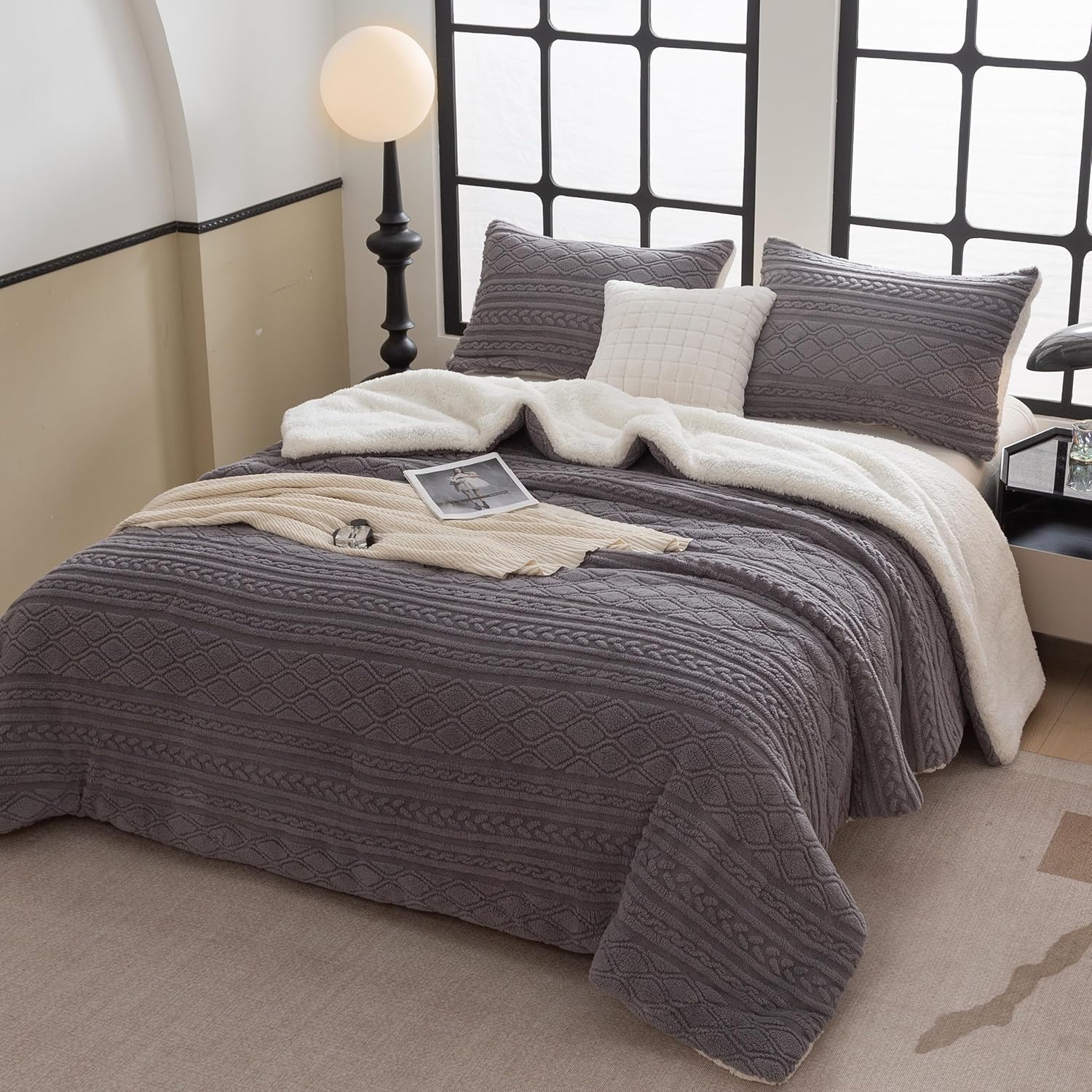 COTTEBED Reversible Sherpa Comforter Queen Set for Cozy Sleep