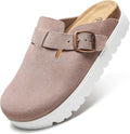 Women's Suede Clogs Platform Slip-On Mules with Adjustable Buckle