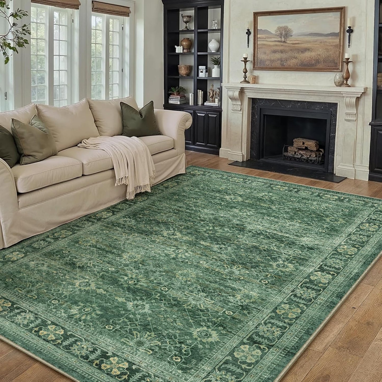 Vintage Distressed Green Area Rugs 5x7 for Living Room Decor
