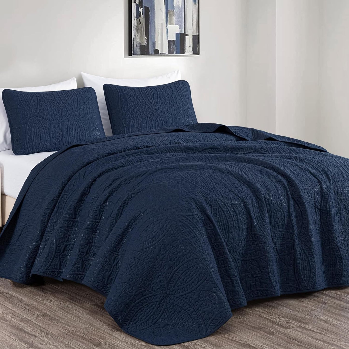 Oversized Bedspread Coverlet Set for King Size Beds in Navy