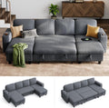 Grey Corduroy Sectional Sleeper Sofa with Storage Chaise - Convertible