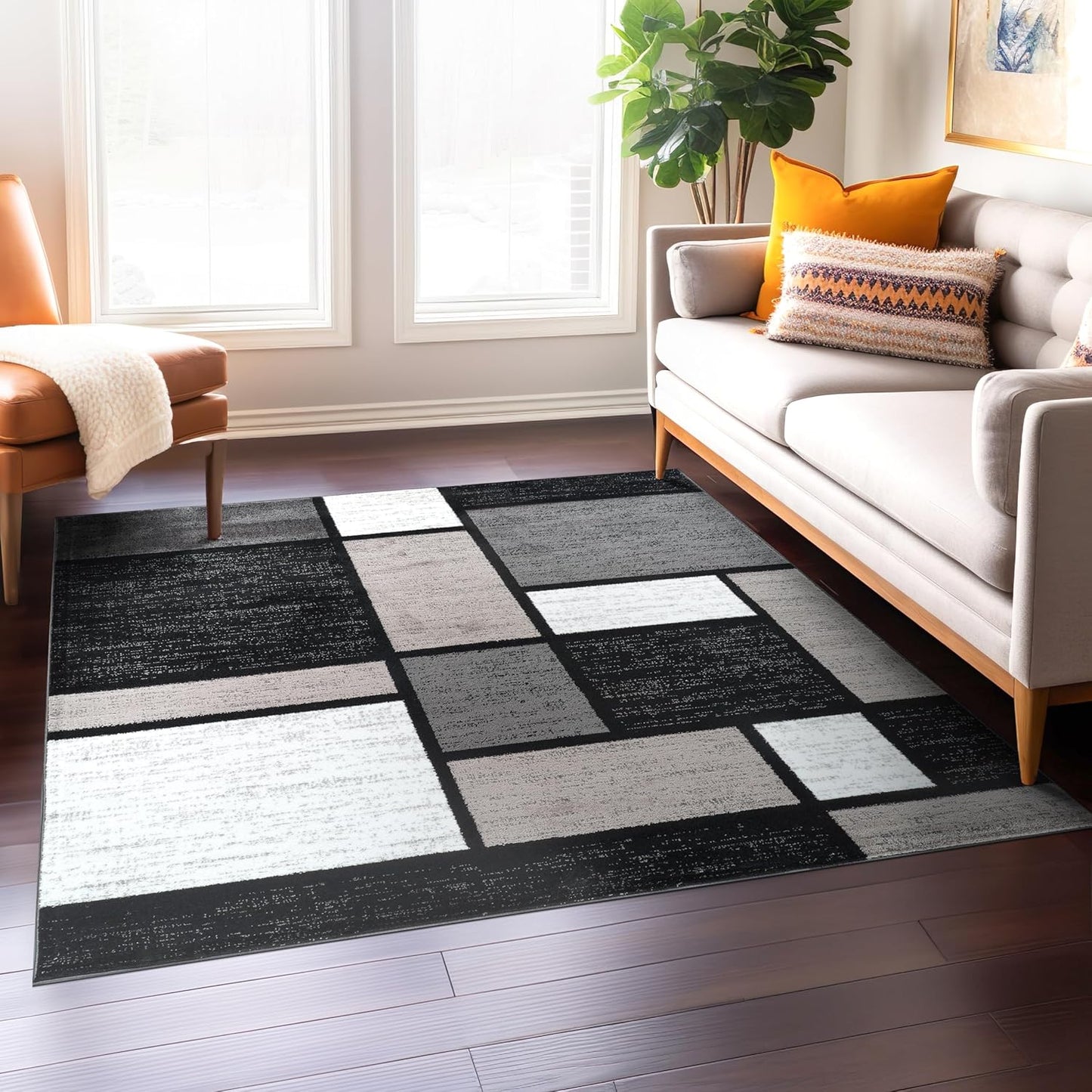 Rugshop Contemporary Modern Boxes Area Rug for Home Spaces