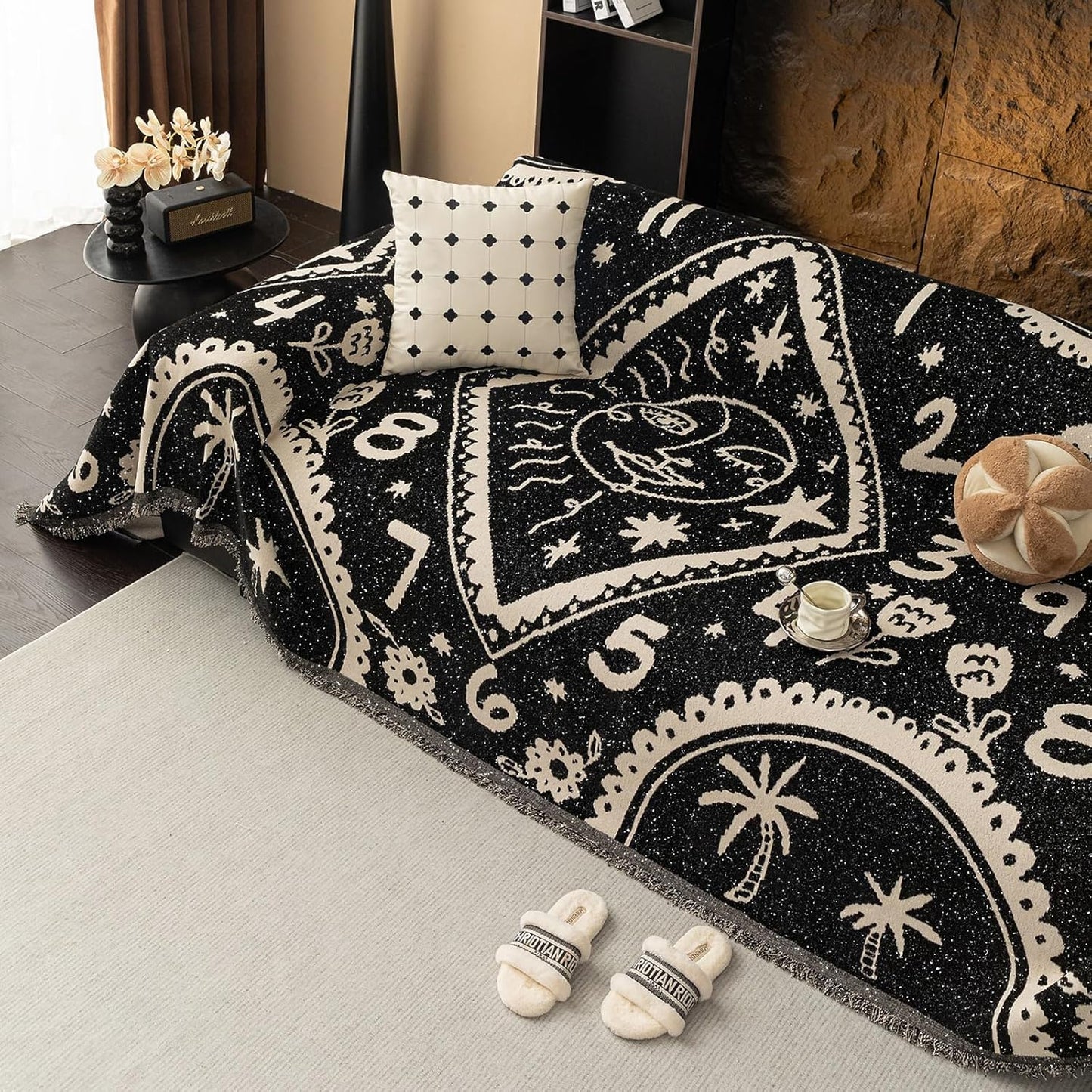 HANDONTIME Black and White Couch Cover for Stylish Protection