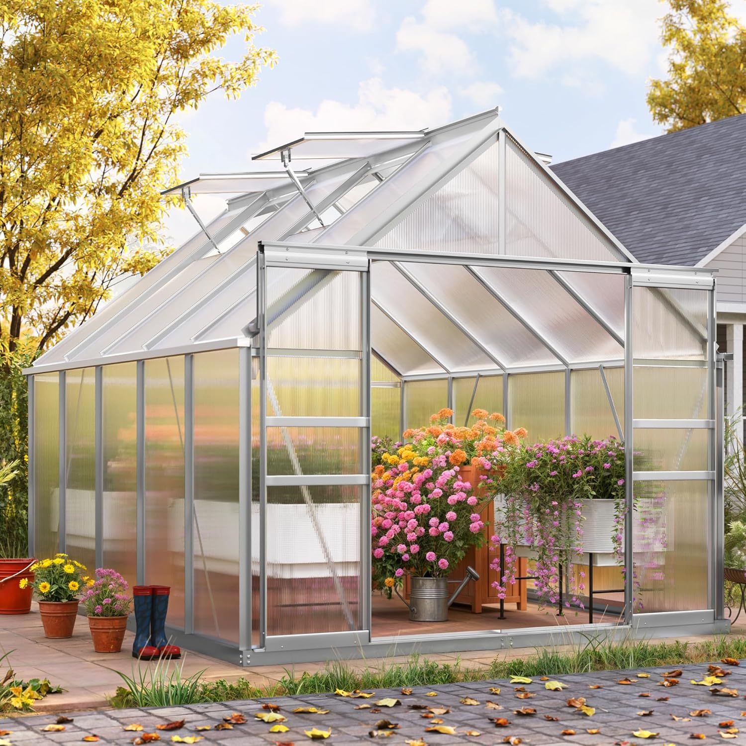 YITAHOME 10x8FT Polycarbonate Greenhouse for Year-Round Gardening