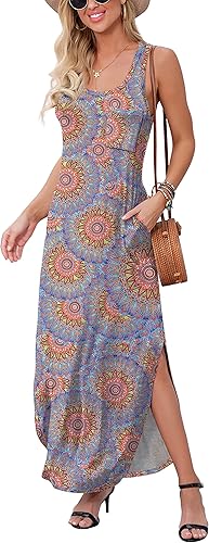 GRECERELLE Women's Sleeveless Summer Floral Maxi Dress with Pocket