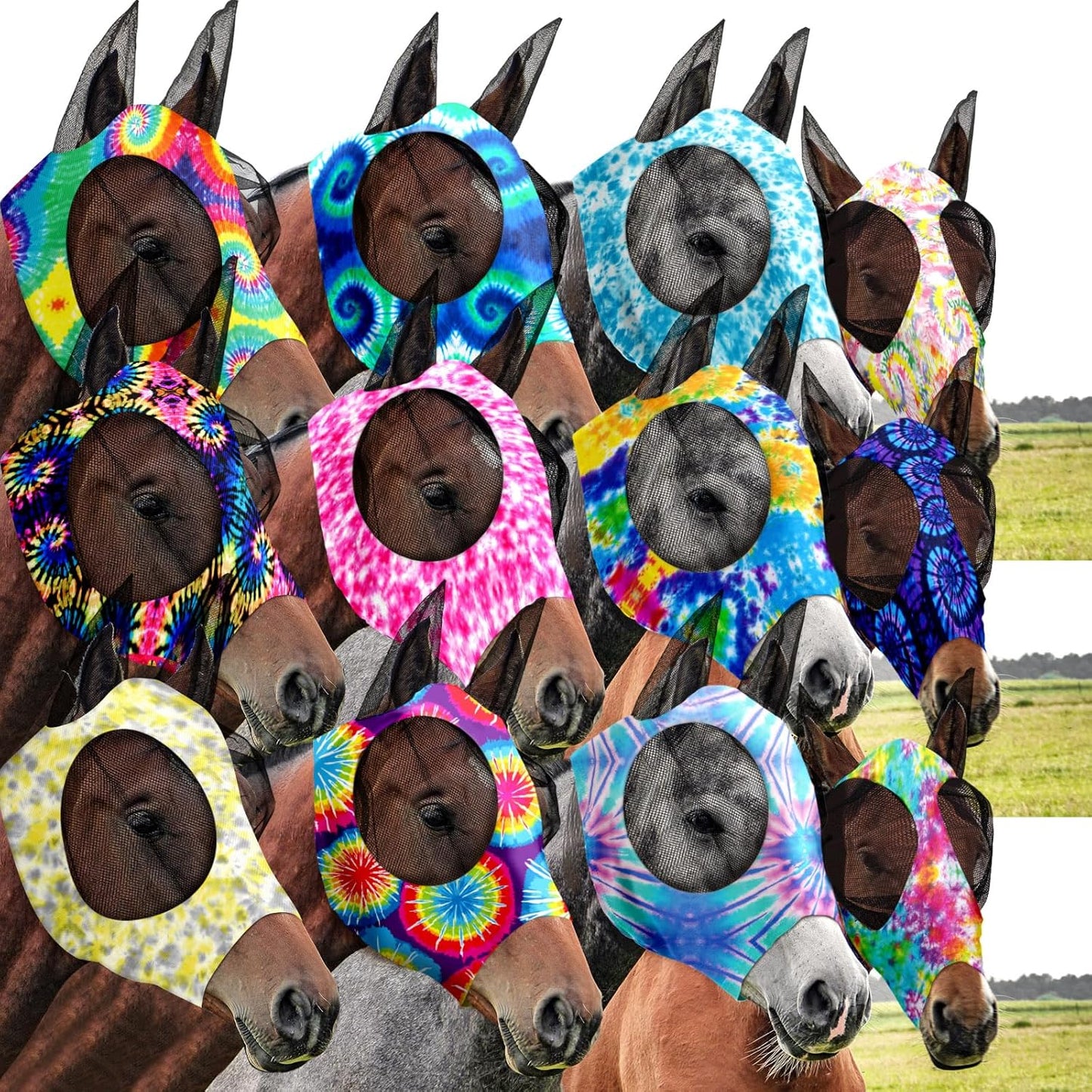 Qualirey 12 Pieces Horse Fly Mask Bulk with UV Protection
