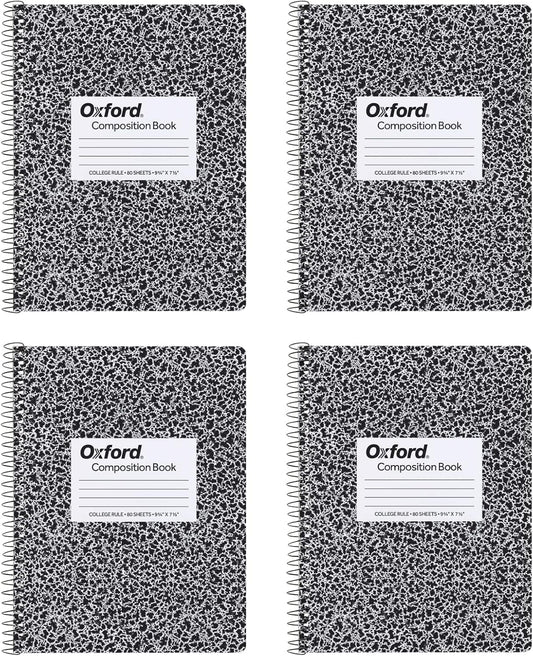 4 Pack Oxford College Ruled Notebooks, Black Marble Cover
