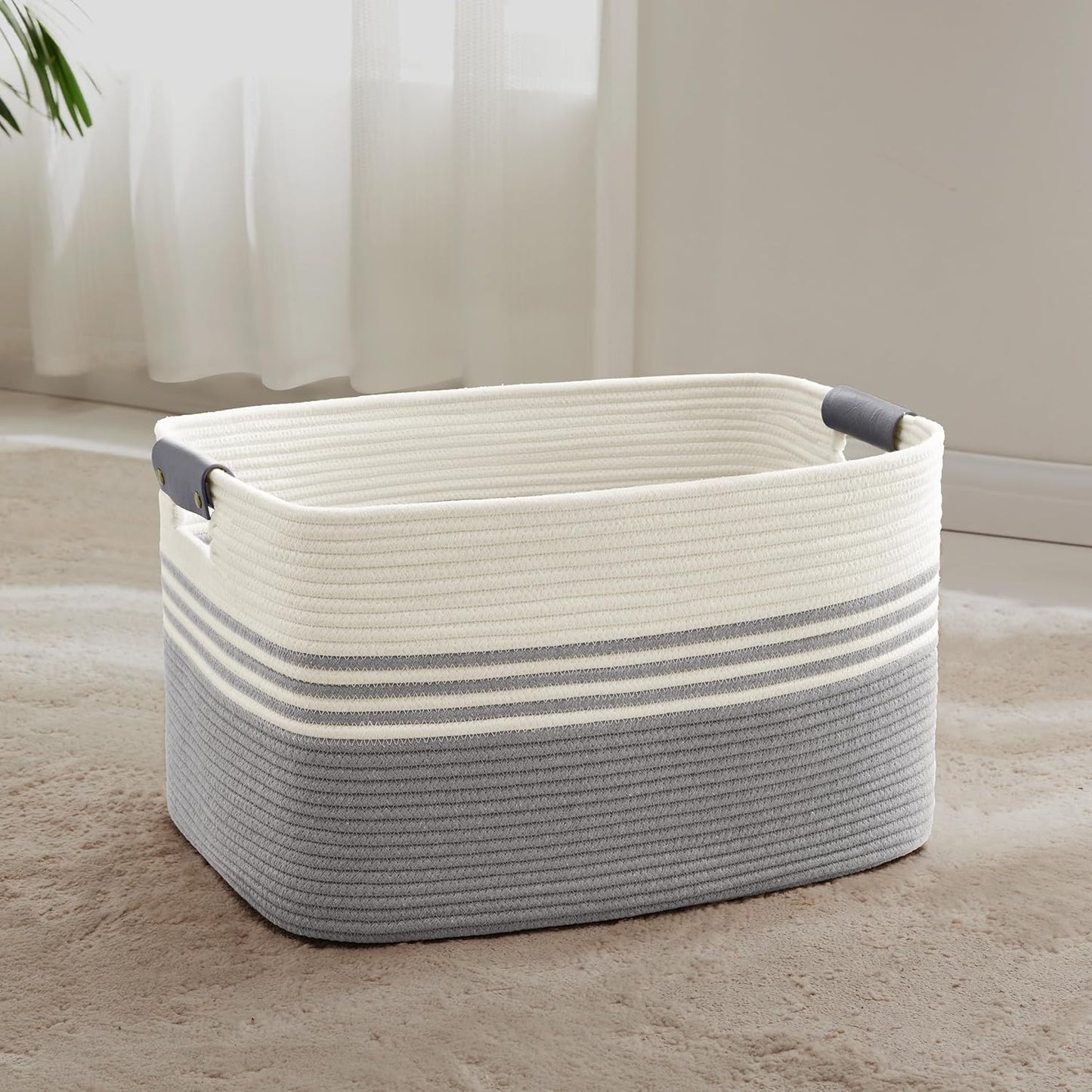 72L Large Laundry Basket with Leather Handles for Storage